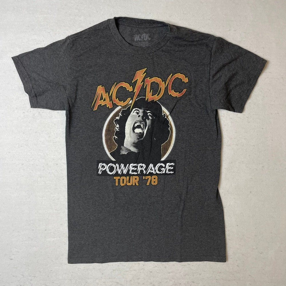 AC DC‎ Powerage Tour 78 Band Tee T-Shirt Gray Rock Concert Music Small